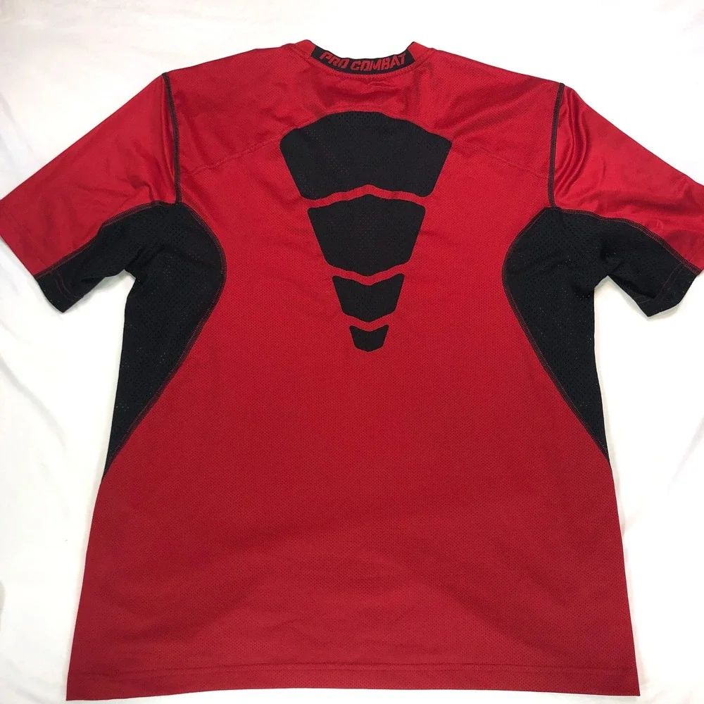 Nike Pro Combat Dri-FIT Fitted Shirt Mens Large Red Black Mesh Athletic Tee